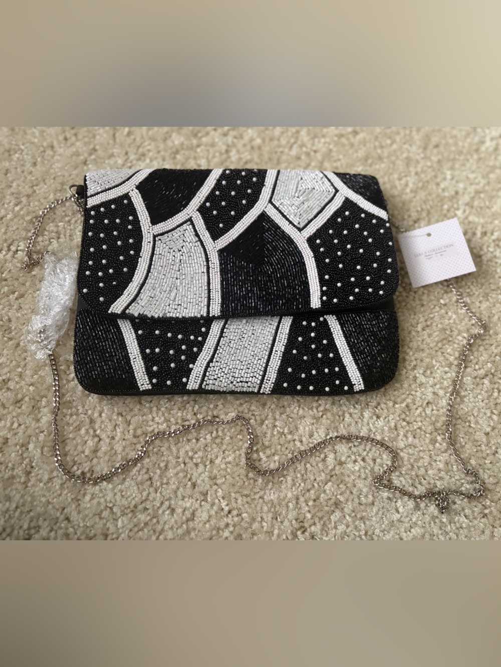 Beaded Black & White Crossbody Clutch - Designer-Inspired